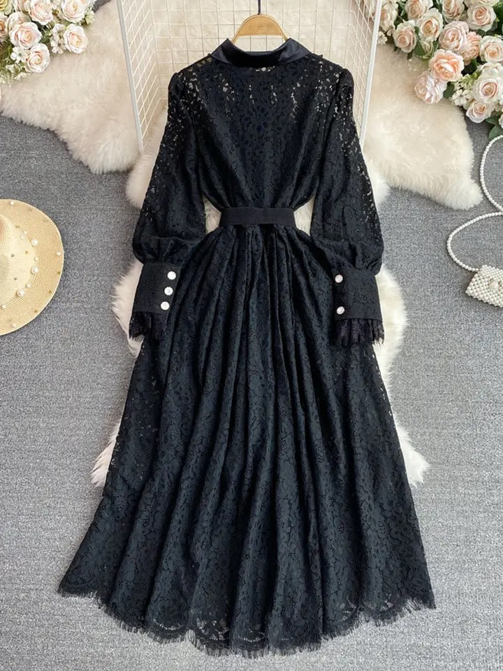 See-Thru Side Slit Black Lace Gown Night Dress - Zakarto
